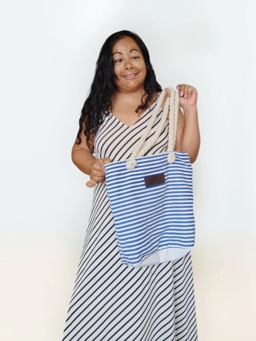 Katherine Karambelas Blue & White Striped Canvas Tote - Picture 9 of 13